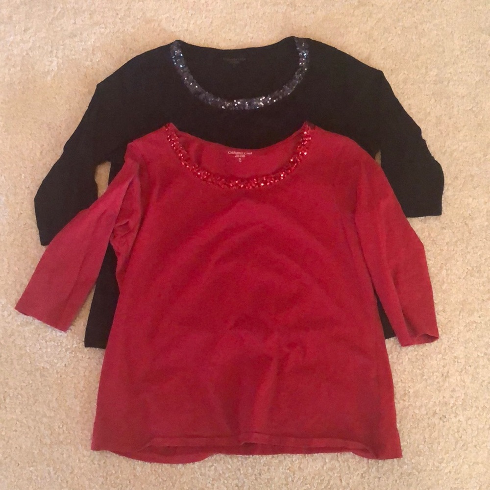 2 XL Coldwater Creek sequin neck 3/4 sleeve tshirts